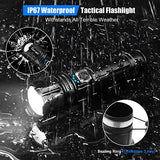 🔦 Linterna recargable Goreit - Linterna de alta intensidad recargable, 20000 lúmenes, linternas LED XHP70.2 USB, luz de flash superbrillante, linternas de mano de alta potencia para acampar, IP67 impermeable, con zoom